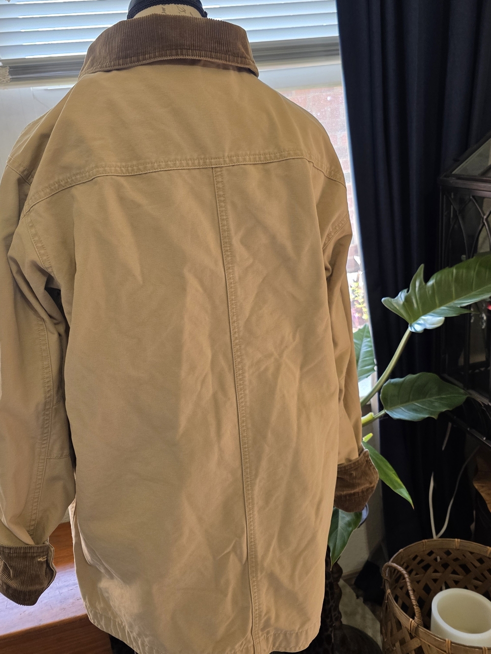L.L. Bean Vintage 90s Khaki Utility Barn Chore Jacket with Brown Corduroy Collar - Picture 6 of 11